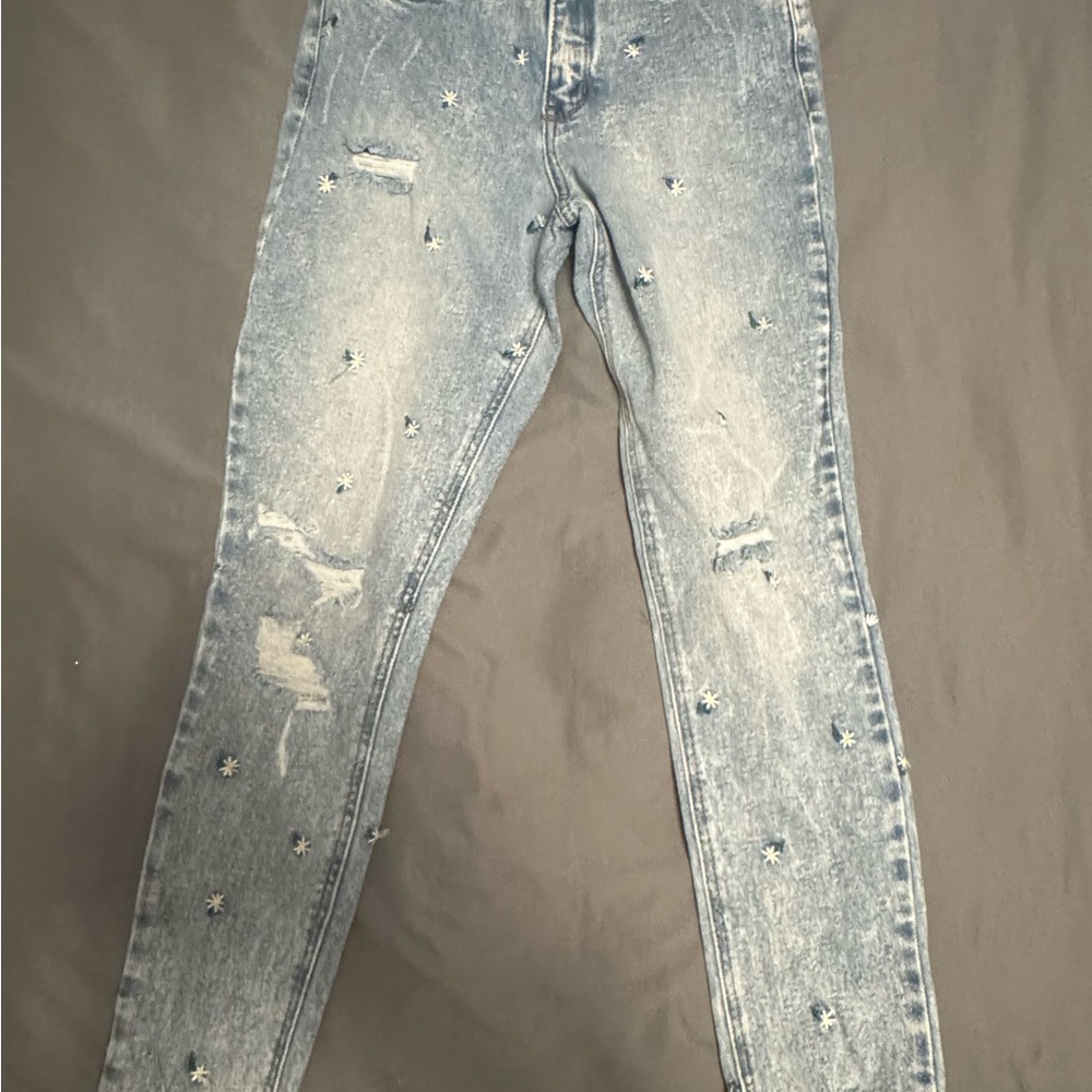Tinseltown Blue High Rise Daisy detail Distressed Jeans Size 1